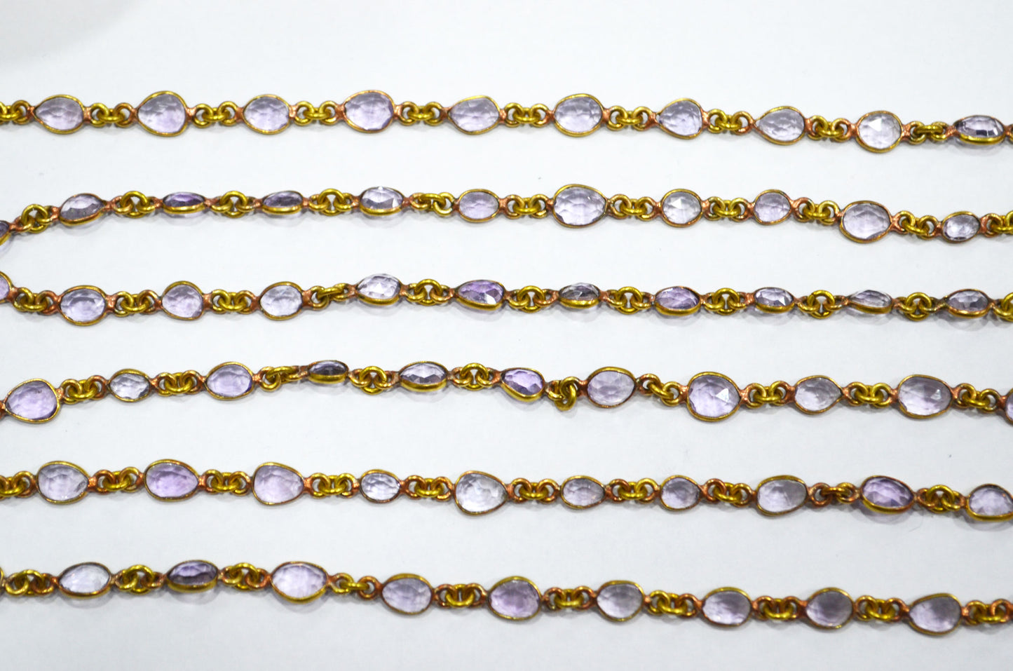 Natural Pink Amethyst Faceted Free Form Shape Connector Chain , 6 - 9 mm , RB-5915
