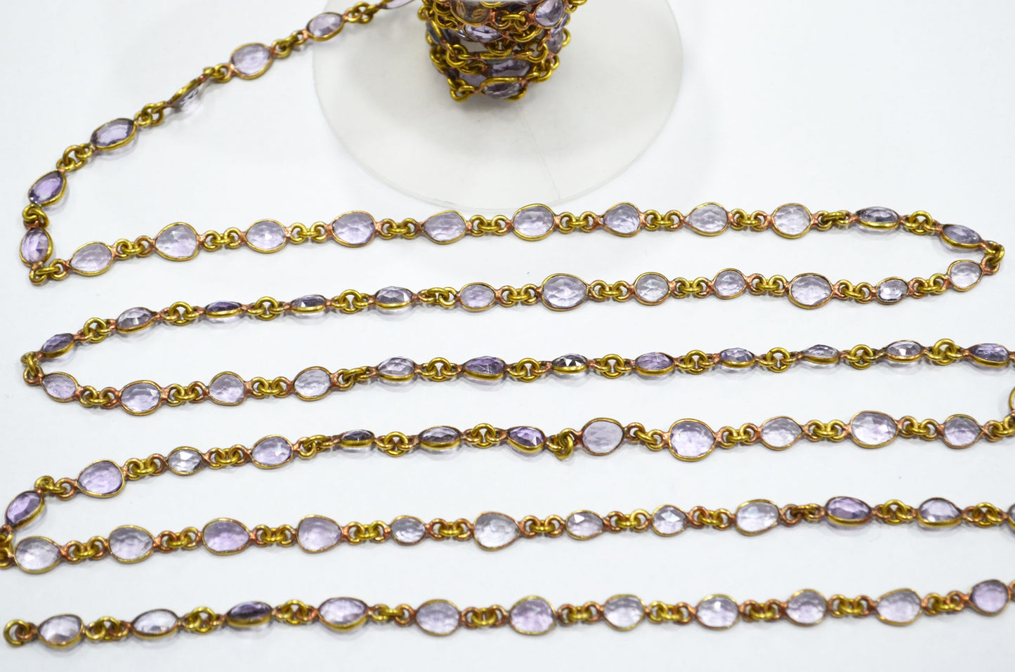 Natural Pink Amethyst Faceted Free Form Shape Connector Chain , 6 - 9 mm , RB-5915