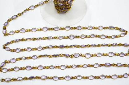 Natural Pink Amethyst Faceted Free Form Shape Connector Chain , 6 - 9 mm , RB-5915