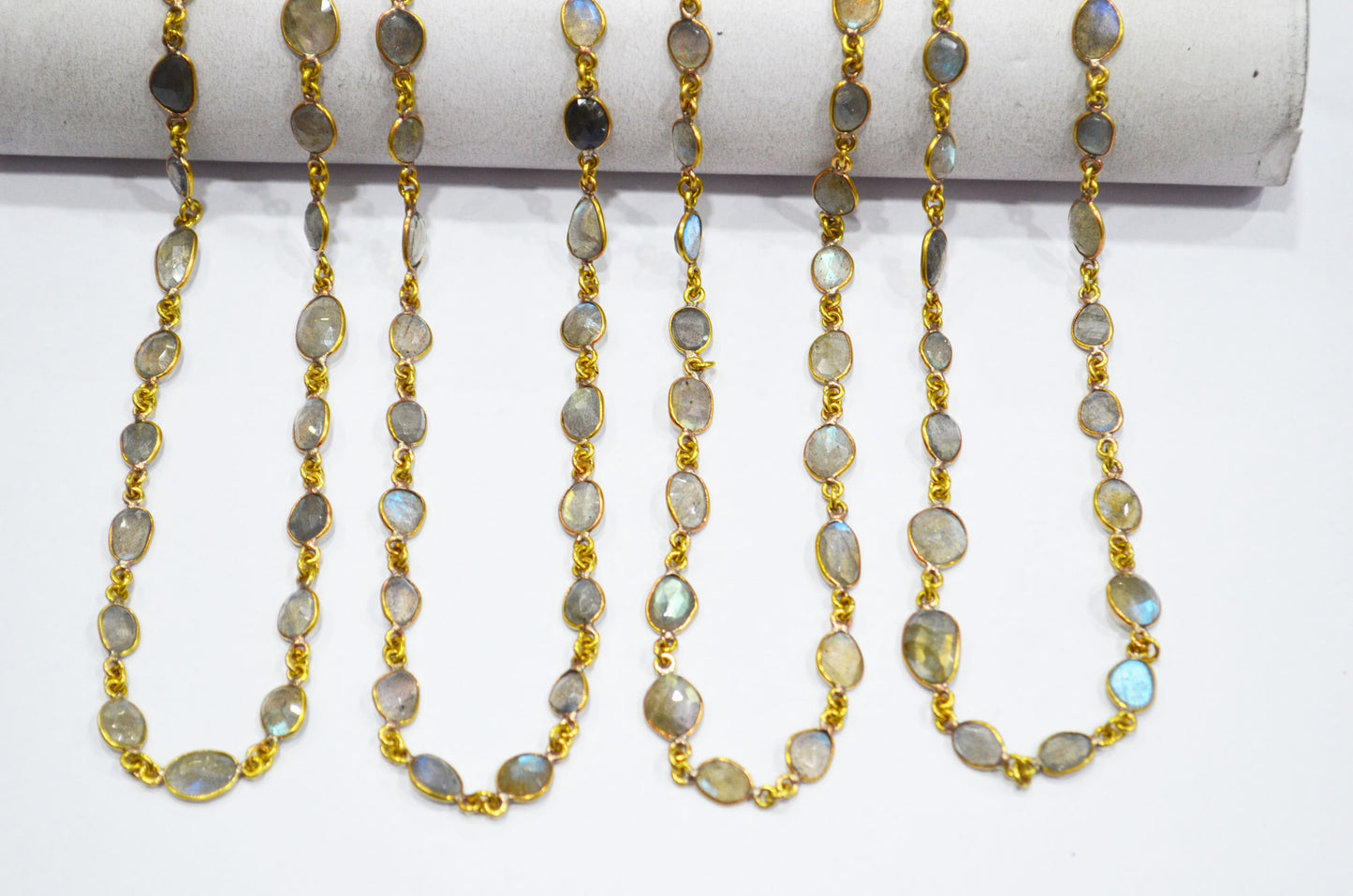 Natural Labradorite Faceted Free Form Shape Connector Chain , 6 - 9 mm , RB-5916