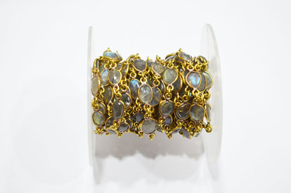 Natural Labradorite Faceted Free Form Shape Connector Chain , 6 - 9 mm , RB-5916