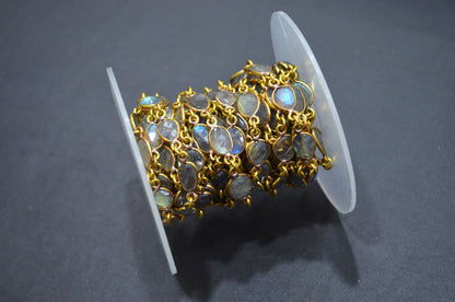 Natural Labradorite Faceted Free Form Shape Connector Chain , 6 - 9 mm , RB-5916