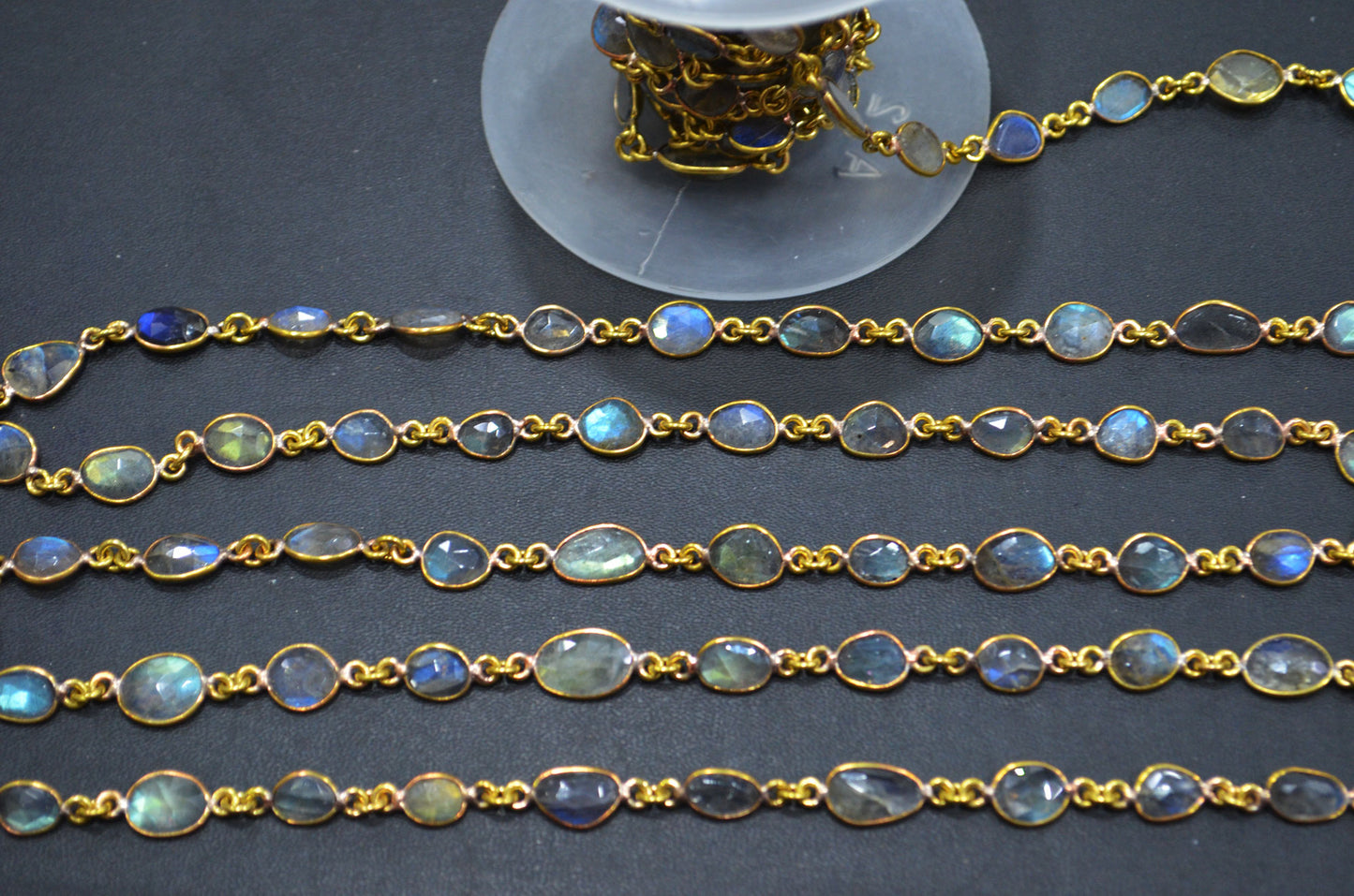 Natural Labradorite Faceted Free Form Shape Connector Chain , 6 - 9 mm , RB-5916