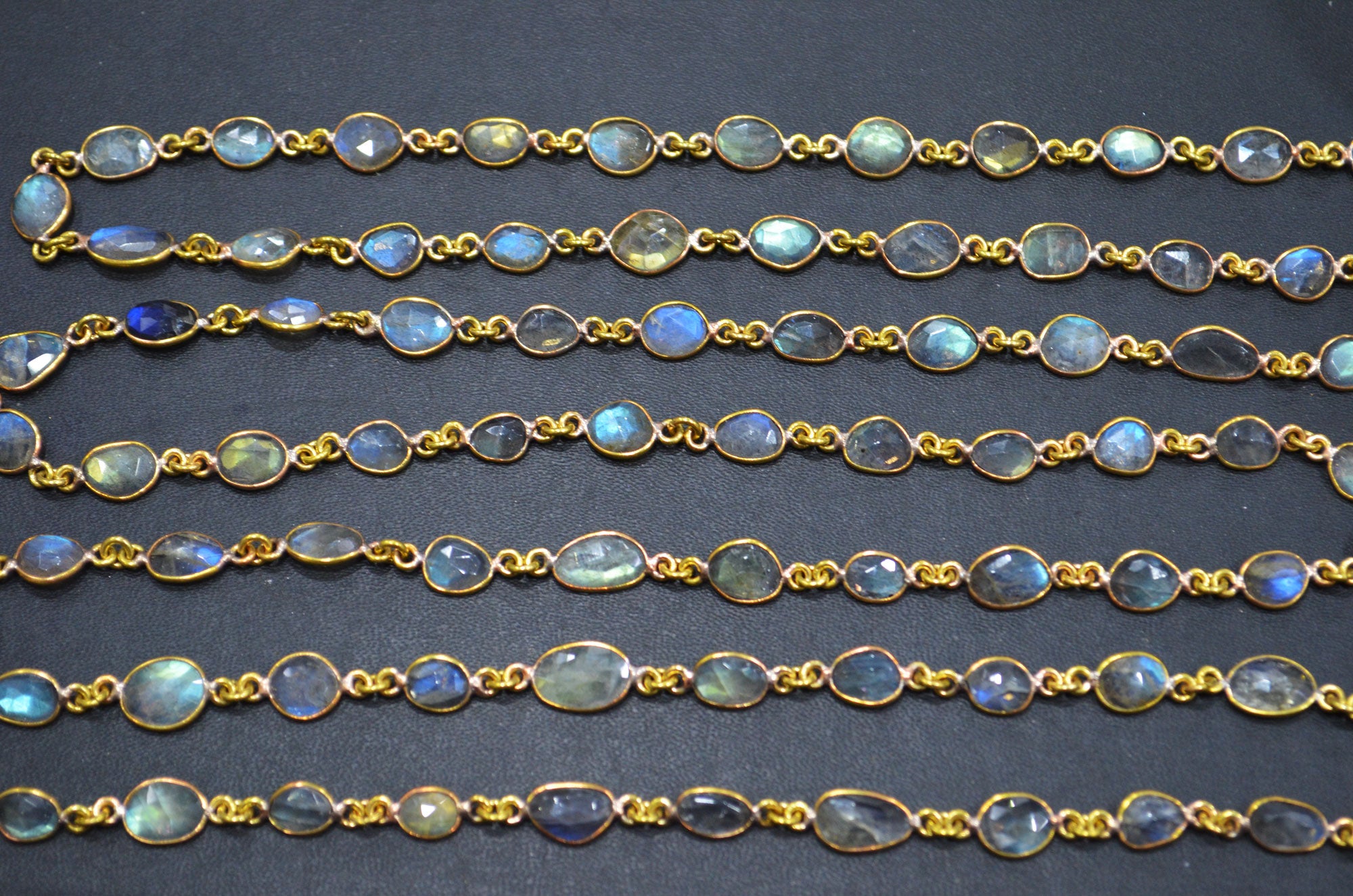 Natural Labradorite Faceted Free Form Shape Connector Chain , 6 - 9 mm , RB-5916