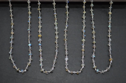Labradorite Smooth Uneven Rondelle Shape Rosary Beaded Chain , Sold By Foot , 4 - 5 mm , RB-5917