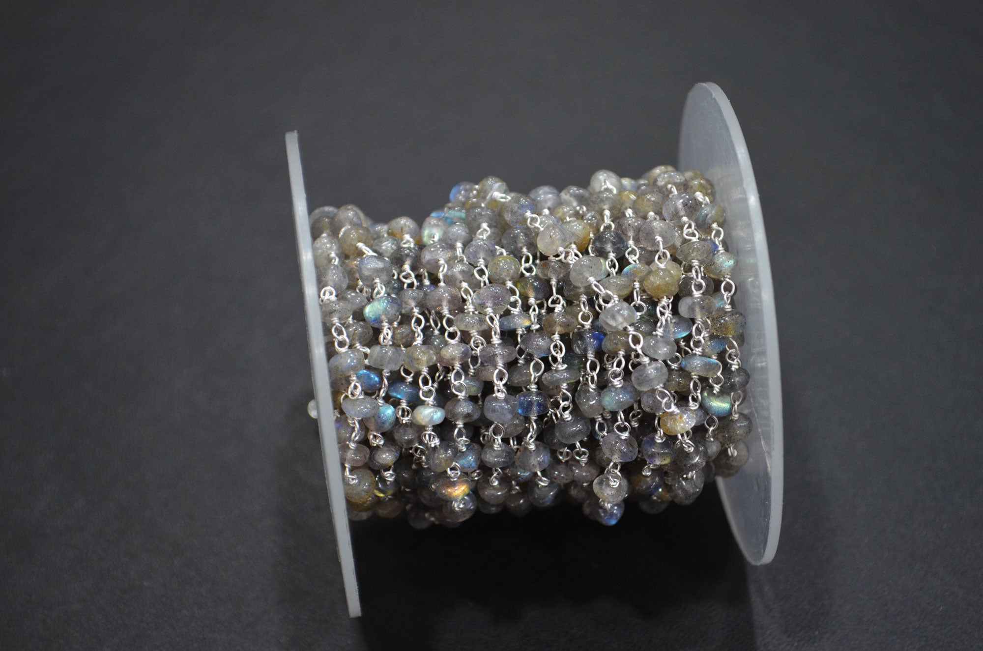 Labradorite Smooth Uneven Rondelle Shape Rosary Beaded Chain , Sold By Foot , 4 - 5 mm , RB-5917