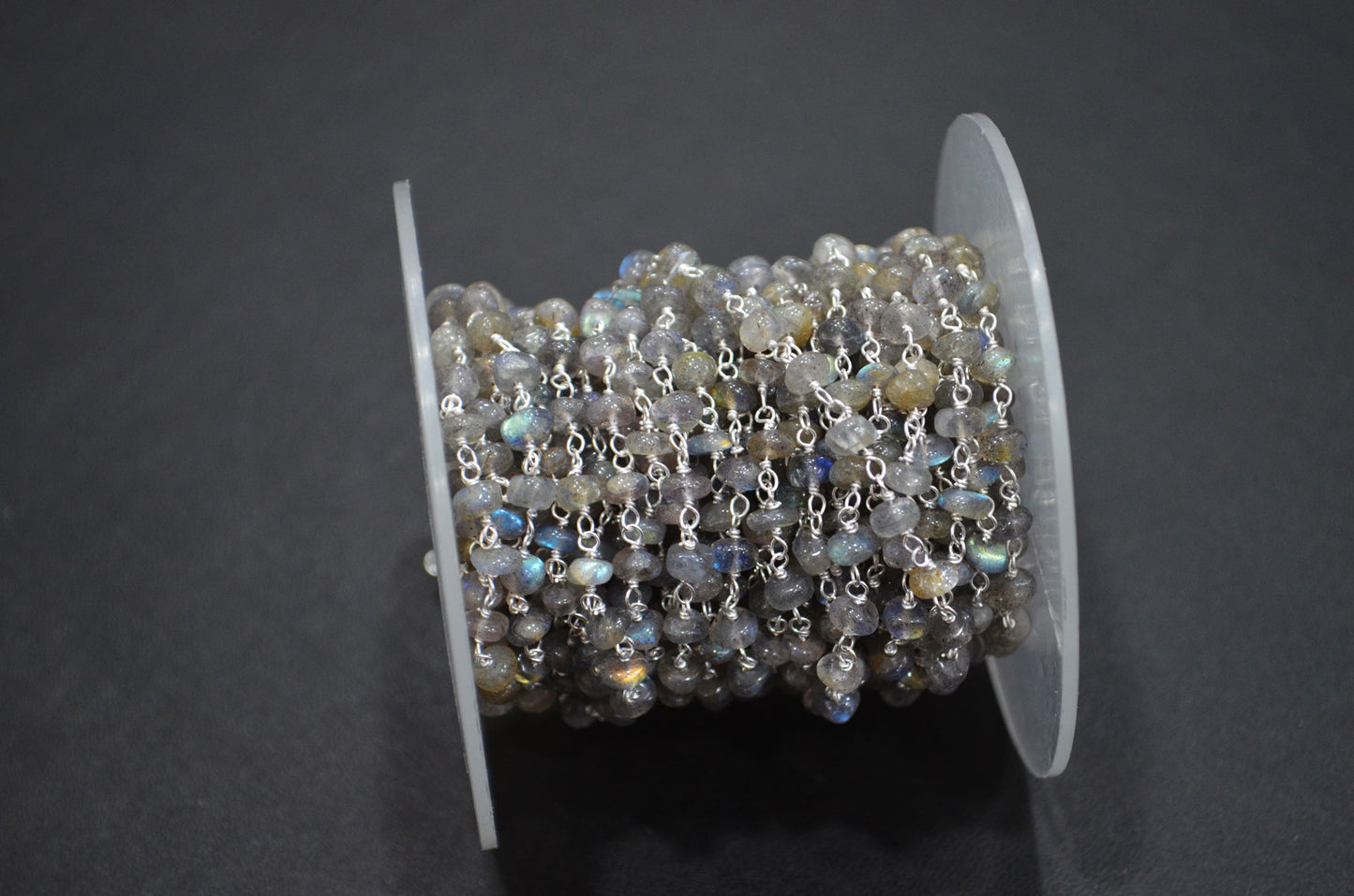 Labradorite Smooth Uneven Rondelle Shape Rosary Beaded Chain , Sold By Foot , 4 - 5 mm , RB-5917