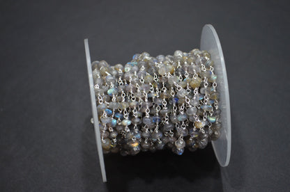 Labradorite Smooth Uneven Rondelle Shape Rosary Beaded Chain , Sold By Foot , 4 - 5 mm , RB-5917