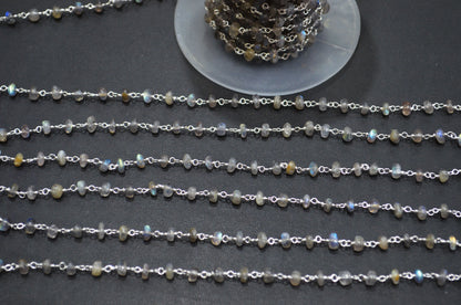 Labradorite Smooth Uneven Rondelle Shape Rosary Beaded Chain , Sold By Foot , 4 - 5 mm , RB-5917