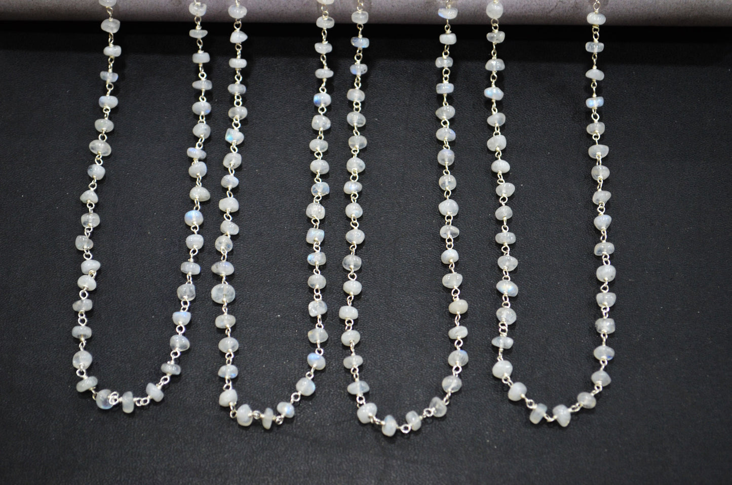 Rainbow Moonstone Smooth Uneven Rondelle Shape Rosary Beaded Chain , 4.50 - 5 mm , RB-5918
