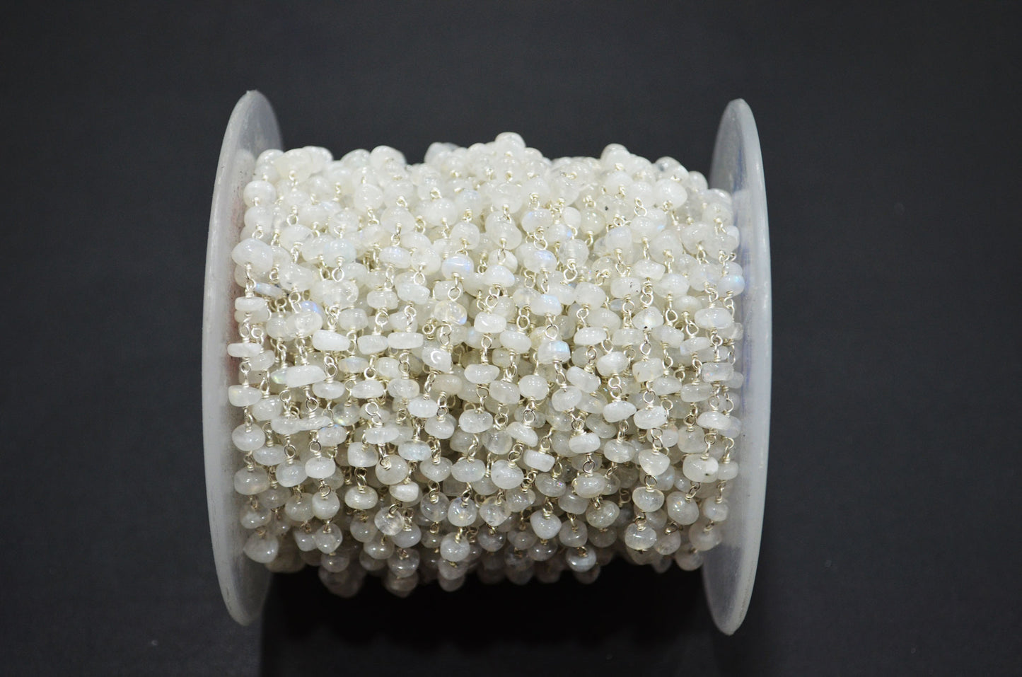 Rainbow Moonstone Smooth Uneven Rondelle Shape Rosary Beaded Chain , 4.50 - 5 mm , RB-5918