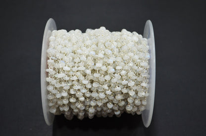 Rainbow Moonstone Smooth Uneven Rondelle Shape Rosary Beaded Chain , 4.50 - 5 mm , RB-5918