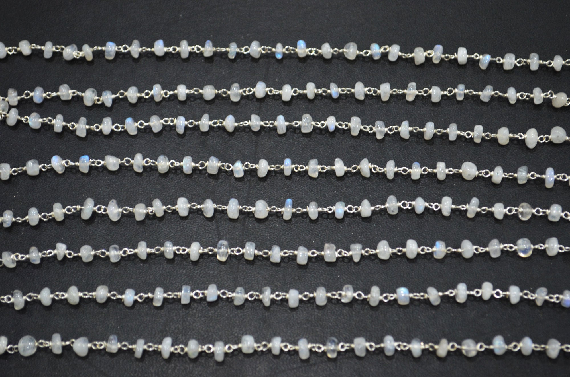 Rainbow Moonstone Smooth Uneven Rondelle Shape Rosary Beaded Chain , 4.50 - 5 mm , RB-5918