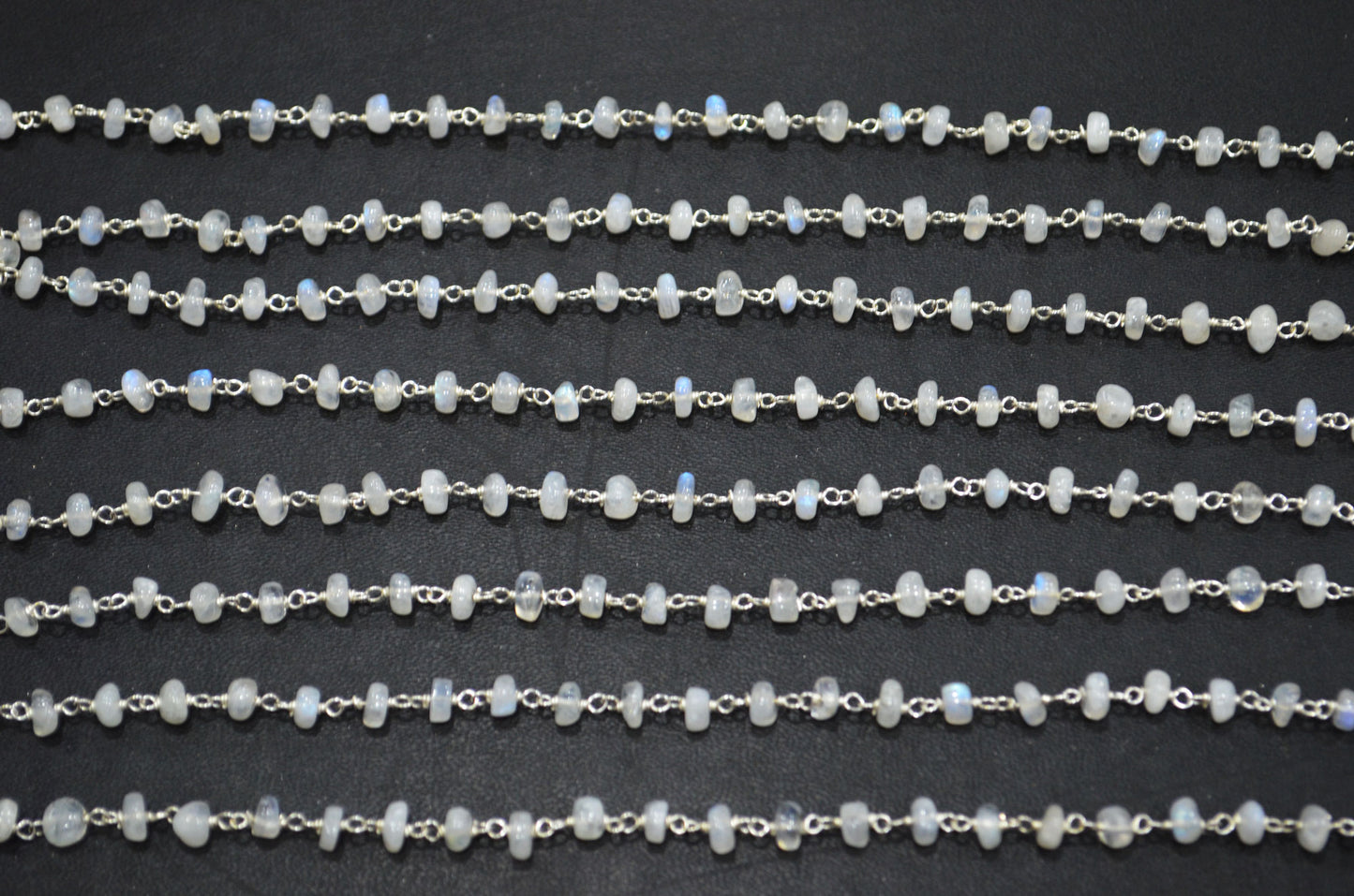 Rainbow Moonstone Smooth Uneven Rondelle Shape Rosary Beaded Chain , 4.50 - 5 mm , RB-5918