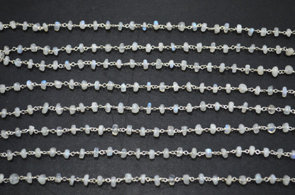 Rainbow Moonstone Smooth Uneven Rondelle Shape Rosary Beaded Chain , 4.50 - 5 mm , RB-5918