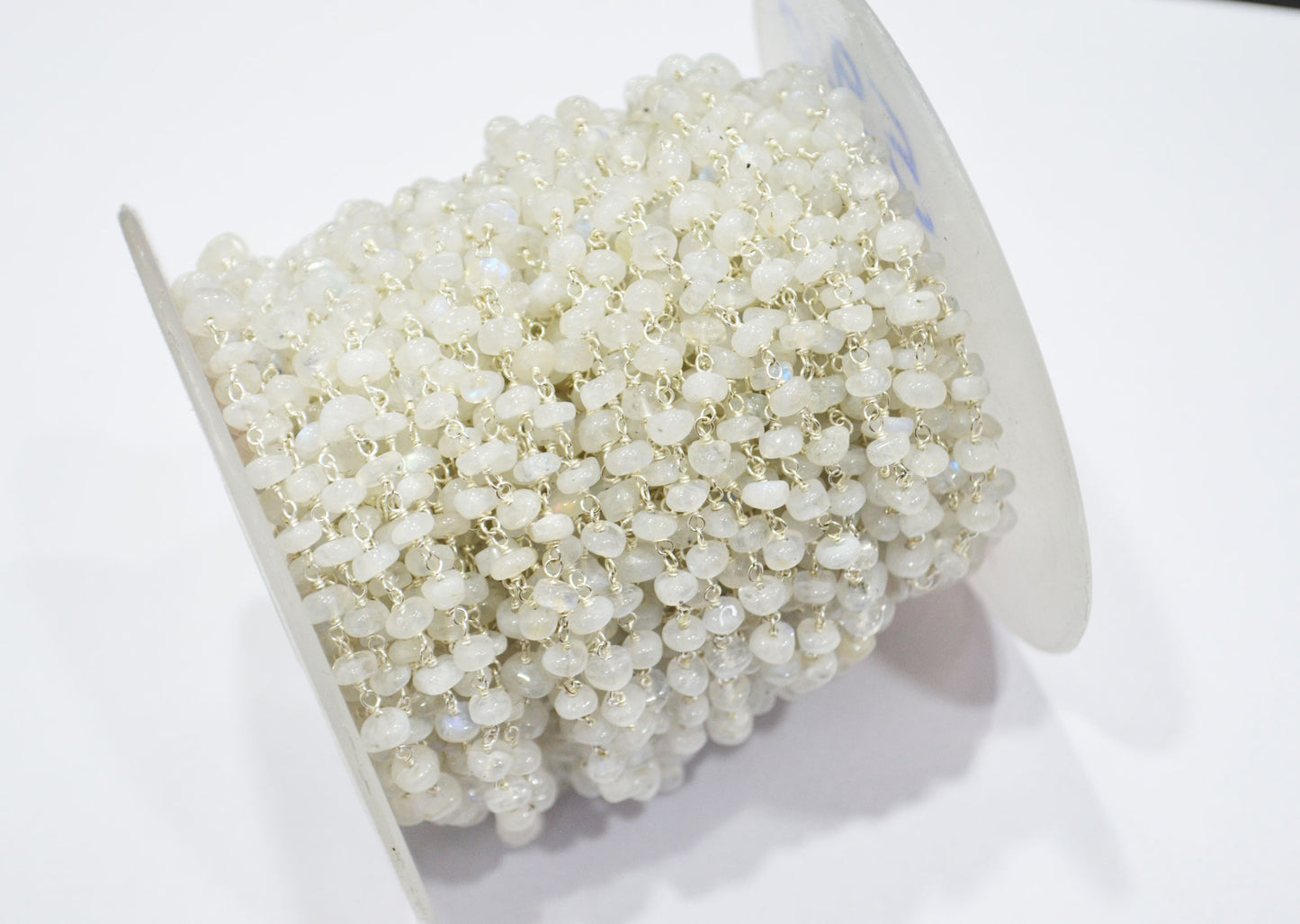 Rainbow Moonstone Smooth Uneven Rondelle Shape Rosary Beaded Chain , 4.50 - 5 mm , RB-5918