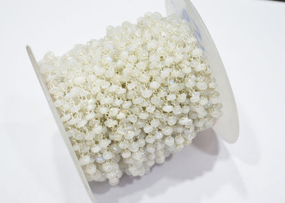 Rainbow Moonstone Smooth Uneven Rondelle Shape Rosary Beaded Chain , 4.50 - 5 mm , RB-5918