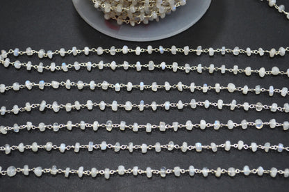Rainbow Moonstone Smooth Uneven Rondelle Shape Rosary Beaded Chain , 4.50 - 5 mm , RB-5918