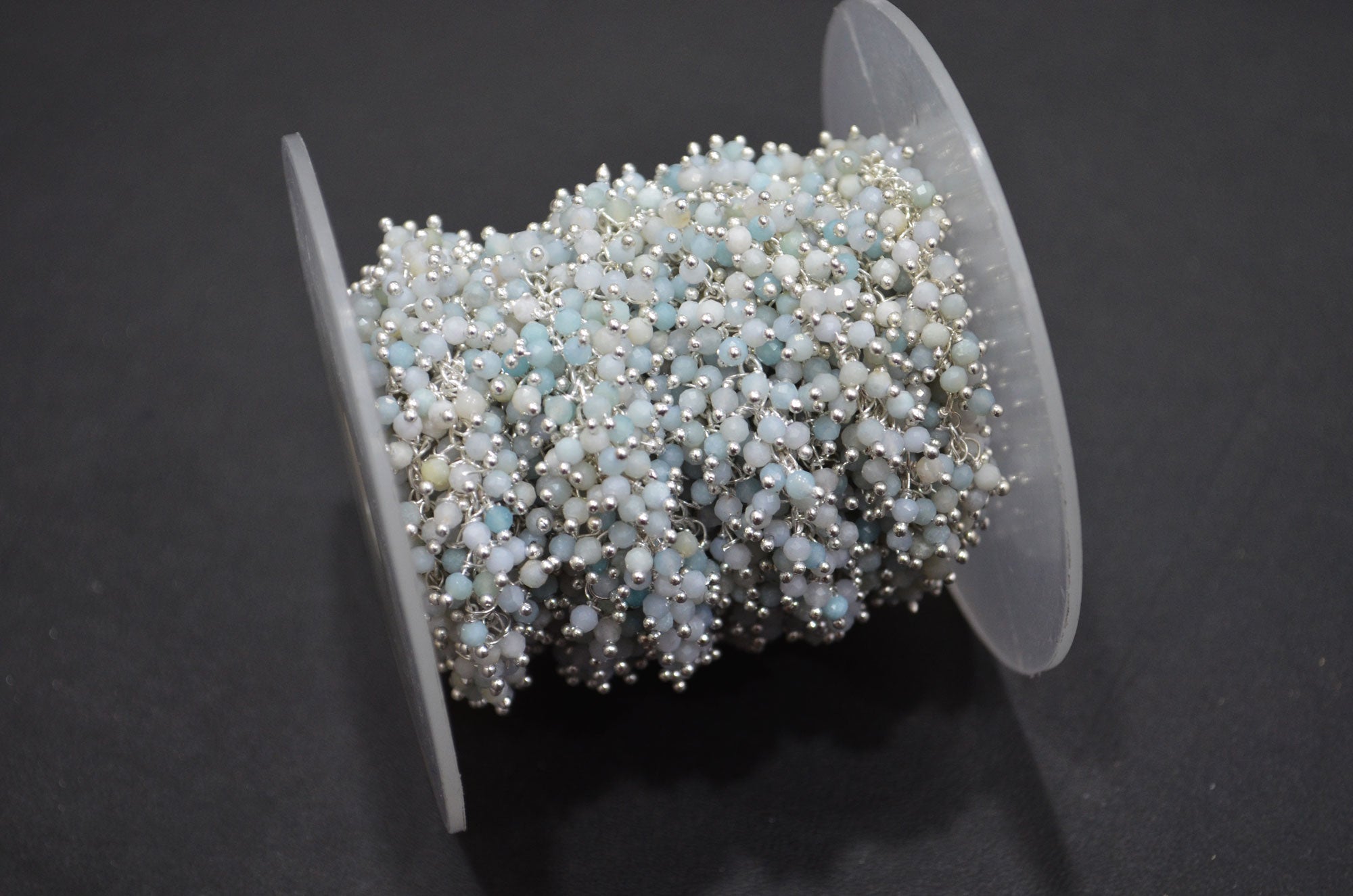 Amazonite Faceted Round Shape Grape Chain , 2 mm , RB-5923