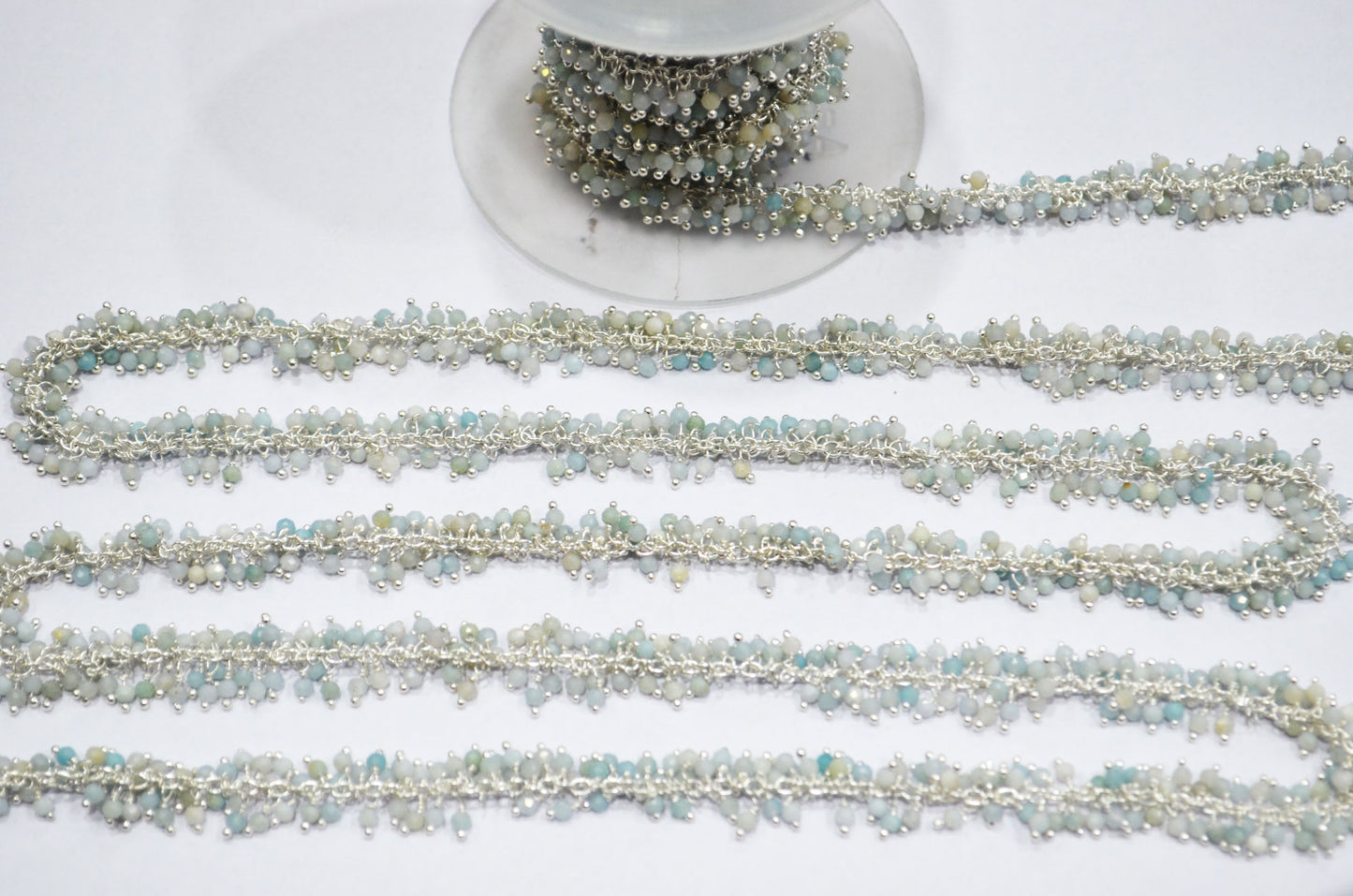 Amazonite Faceted Round Shape Grape Chain , 2 mm , RB-5923