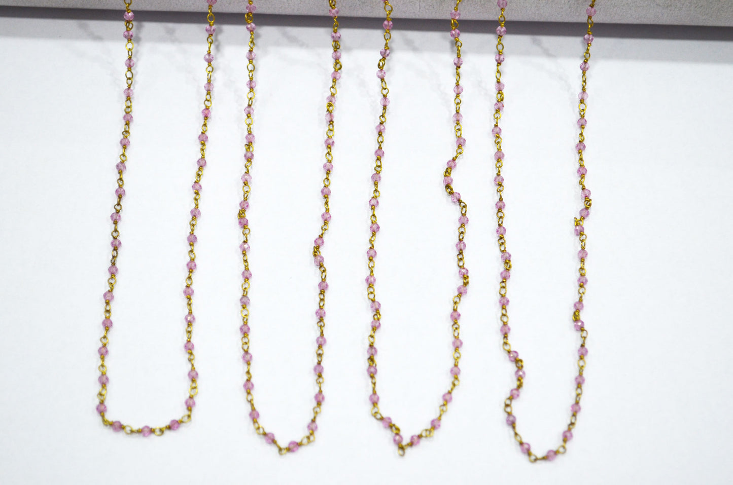 Pink Colored Topaz Faceted Round Shape Rosary Beaded Chain , 2 - 2.30 mm , RB-5924