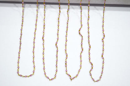 Pink Colored Topaz Faceted Round Shape Rosary Beaded Chain , 2 - 2.30 mm , RB-5924