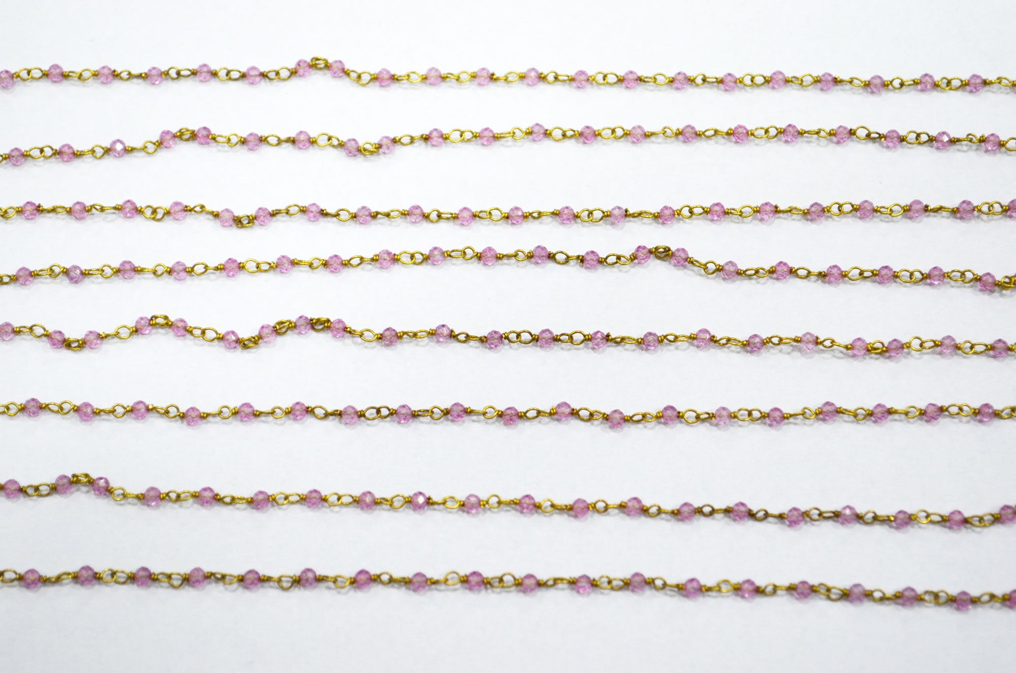 Pink Colored Topaz Faceted Round Shape Rosary Beaded Chain , 2 - 2.30 mm , RB-5924