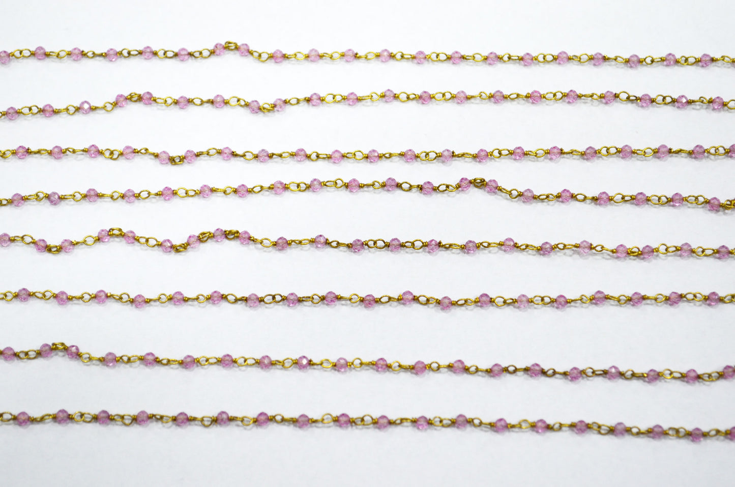 Pink Colored Topaz Faceted Round Shape Rosary Beaded Chain , 2 - 2.30 mm , RB-5924