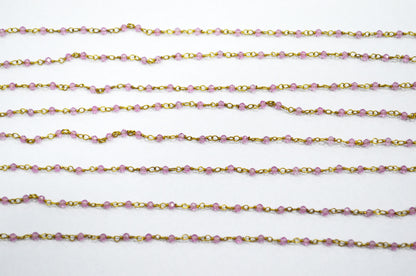 Pink Colored Topaz Faceted Round Shape Rosary Beaded Chain , 2 - 2.30 mm , RB-5924