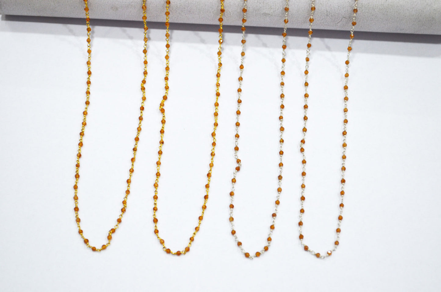 Hessonite Garnet Faceted Round Shape Rosary Beaded Chain , 2 - 2.30 mm , RB-5926