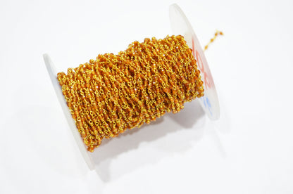 Hessonite Garnet Faceted Round Shape Rosary Beaded Chain , 2 - 2.30 mm , RB-5926