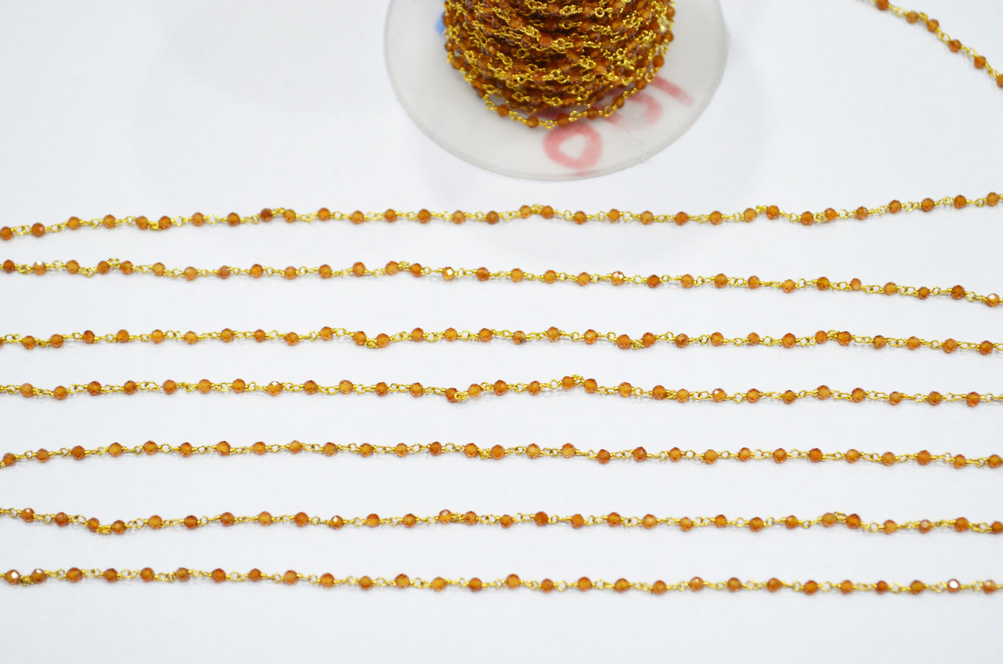 Hessonite Garnet Faceted Round Shape Rosary Beaded Chain , 2 - 2.30 mm , RB-5926