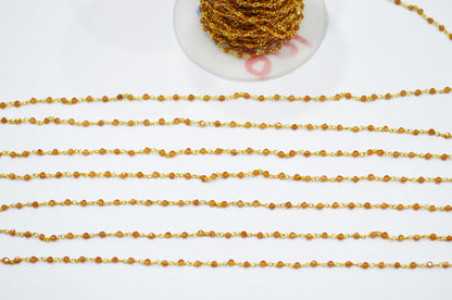 Hessonite Garnet Faceted Round Shape Rosary Beaded Chain , 2 - 2.30 mm , RB-5926