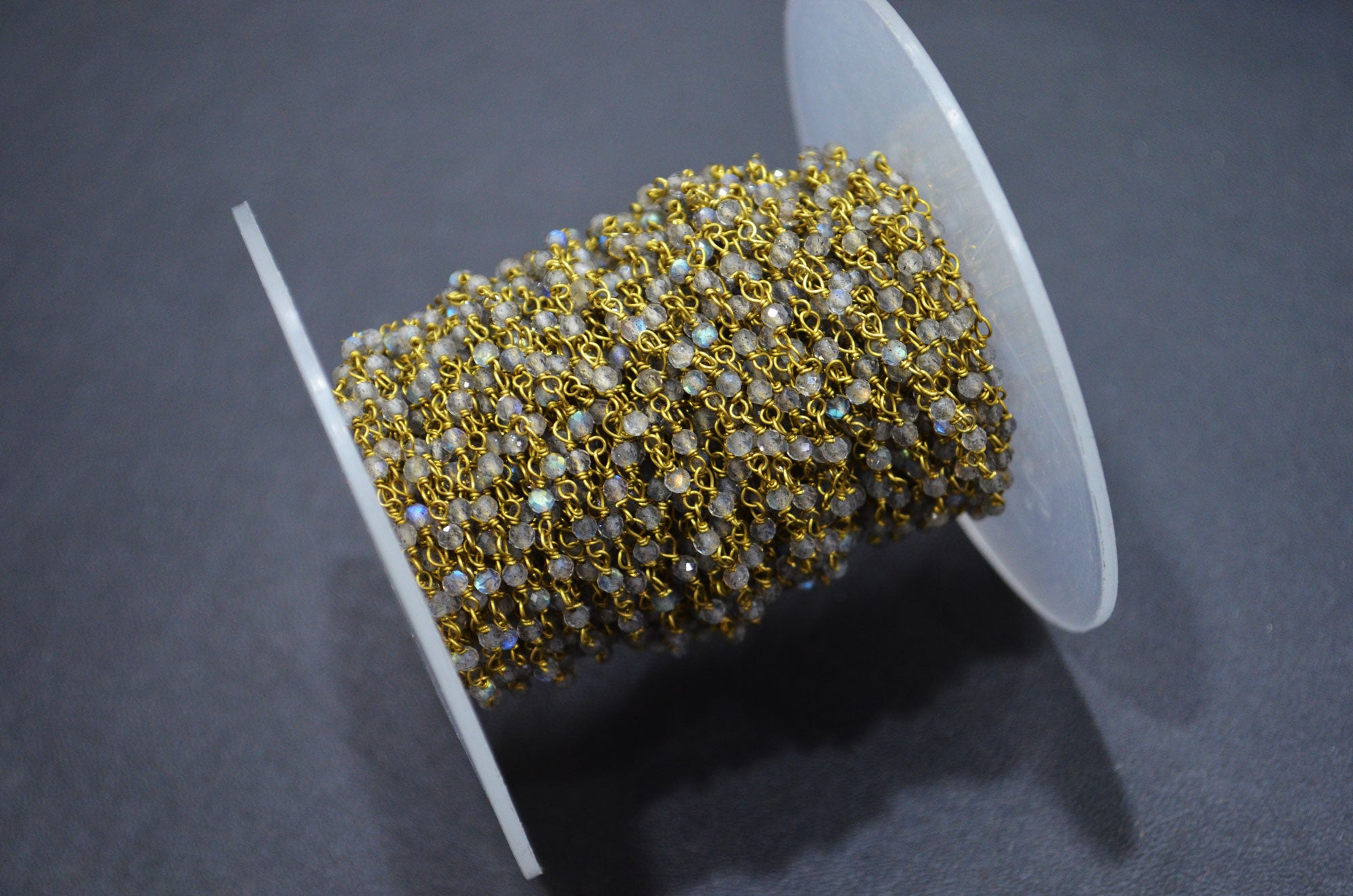 Labradorite Faceted Round Shape Rosary Beaded Chain , 2 - 2.30 mm , RB-5928