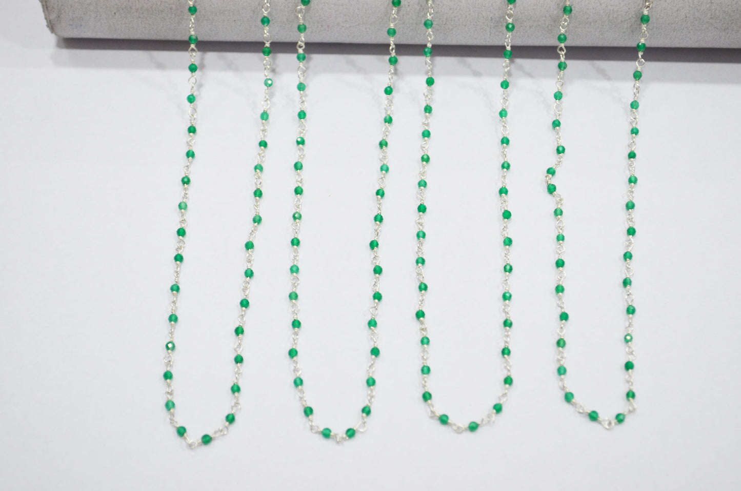 Green Onyx Faceted Round Shape Rosary Beaded Chain , 2 - 2.30 mm , RB-5929
