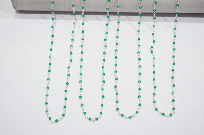 Green Onyx Faceted Round Shape Rosary Beaded Chain , 2 - 2.30 mm , RB-5929
