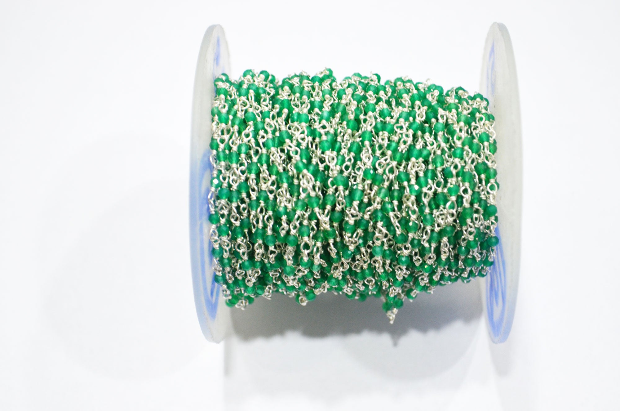 Green Onyx Faceted Round Shape Rosary Beaded Chain , 2 - 2.30 mm , RB-5929