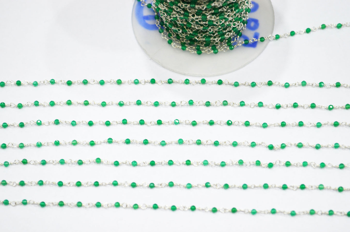 Green Onyx Faceted Round Shape Rosary Beaded Chain , 2 - 2.30 mm , RB-5929