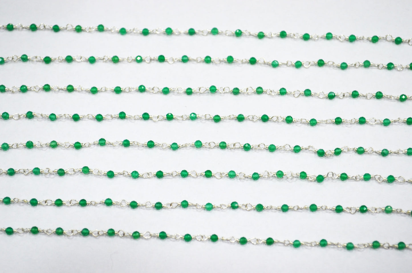 Green Onyx Faceted Round Shape Rosary Beaded Chain , 2 - 2.30 mm , RB-5929