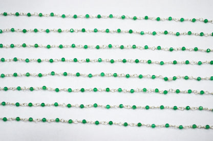 Green Onyx Faceted Round Shape Rosary Beaded Chain , 2 - 2.30 mm , RB-5929