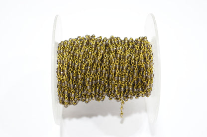 Smoky Quartz Faceted Round Shape Rosary Beaded Chain , 2 - 2.30 mm , RB-5930