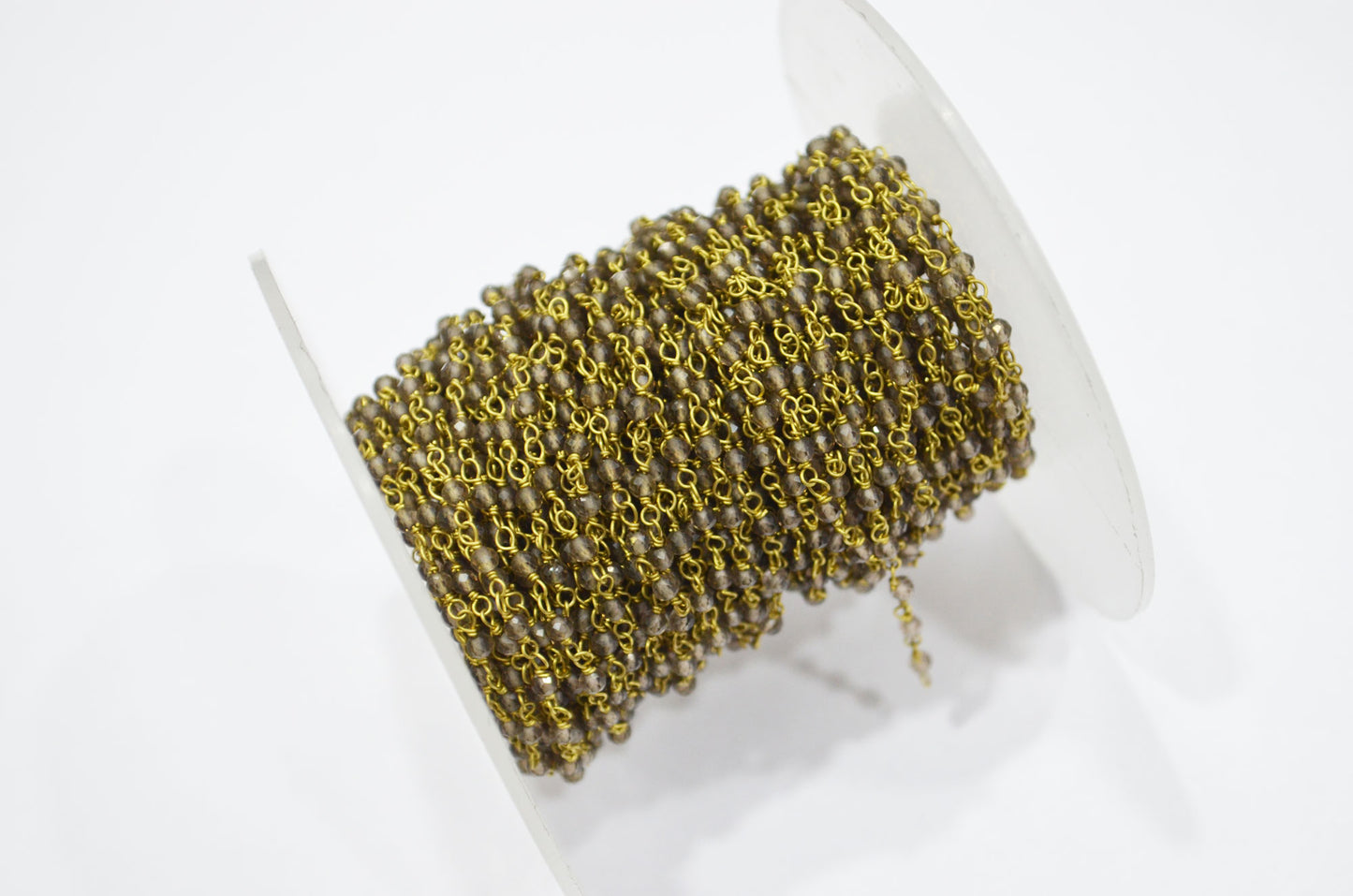 Smoky Quartz Faceted Round Shape Rosary Beaded Chain , 2 - 2.30 mm , RB-5930