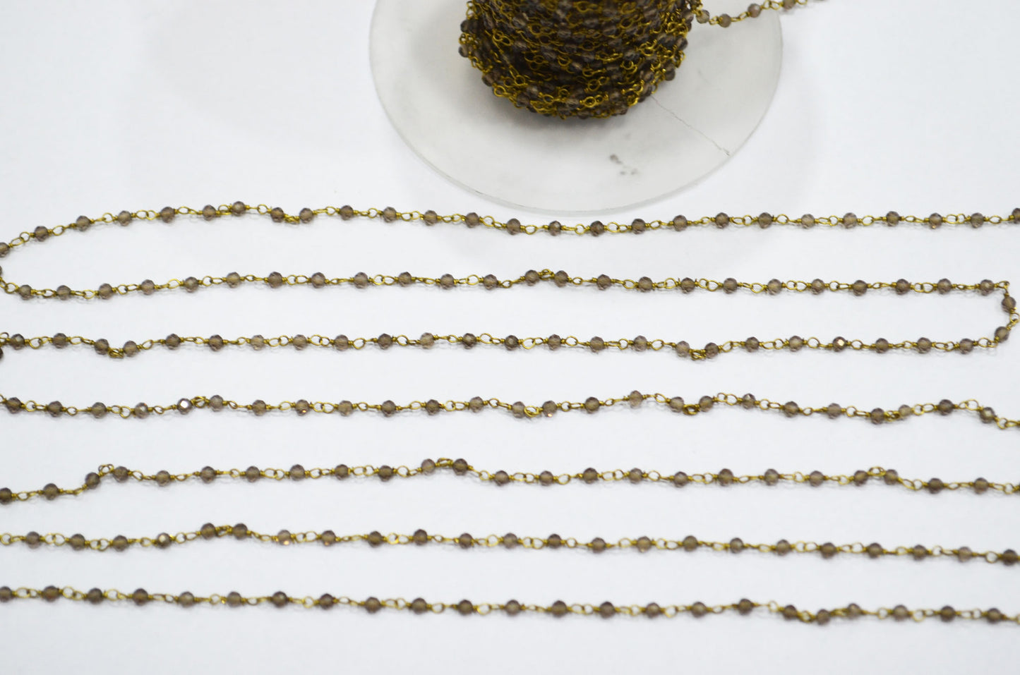 Smoky Quartz Faceted Round Shape Rosary Beaded Chain , 2 - 2.30 mm , RB-5930