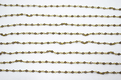 Smoky Quartz Faceted Round Shape Rosary Beaded Chain , 2 - 2.30 mm , RB-5930