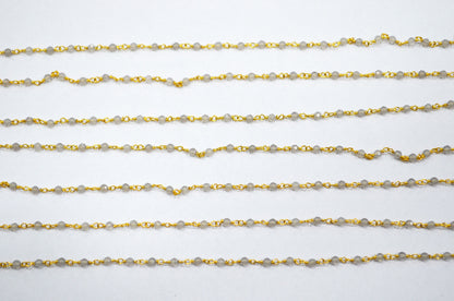 Grey Chalcedony Faceted Round Shape Rosary Beaded Chain , 2 - 2.30 mm , RB-5932