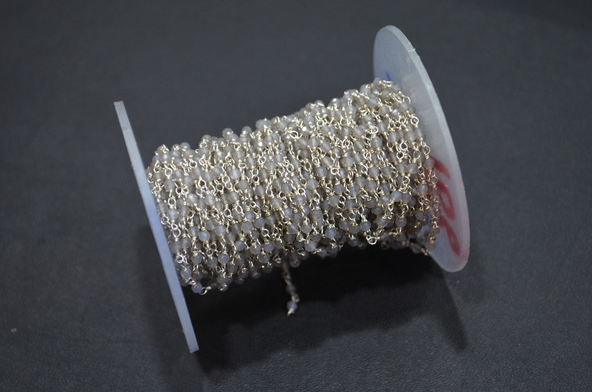 Grey Chalcedony Faceted Round Shape Rosary Beaded Chain , 2 - 2.30 mm , RB-5932