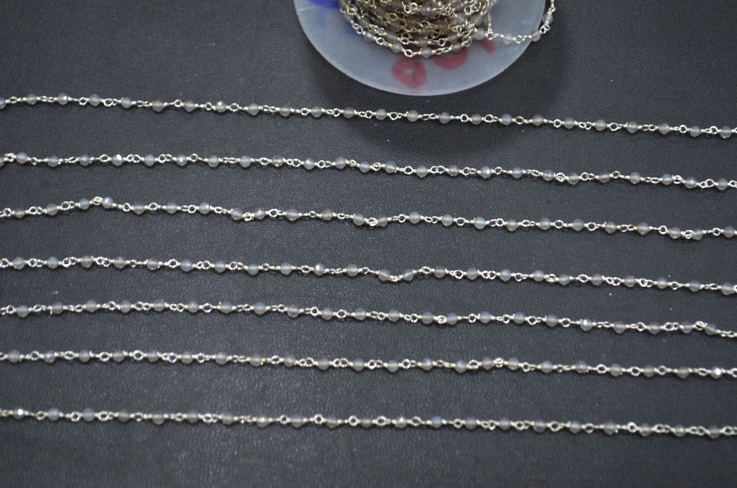 Grey Chalcedony Faceted Round Shape Rosary Beaded Chain , 2 - 2.30 mm , RB-5932
