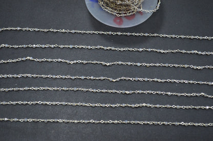 Grey Chalcedony Faceted Round Shape Rosary Beaded Chain , 2 - 2.30 mm , RB-5932
