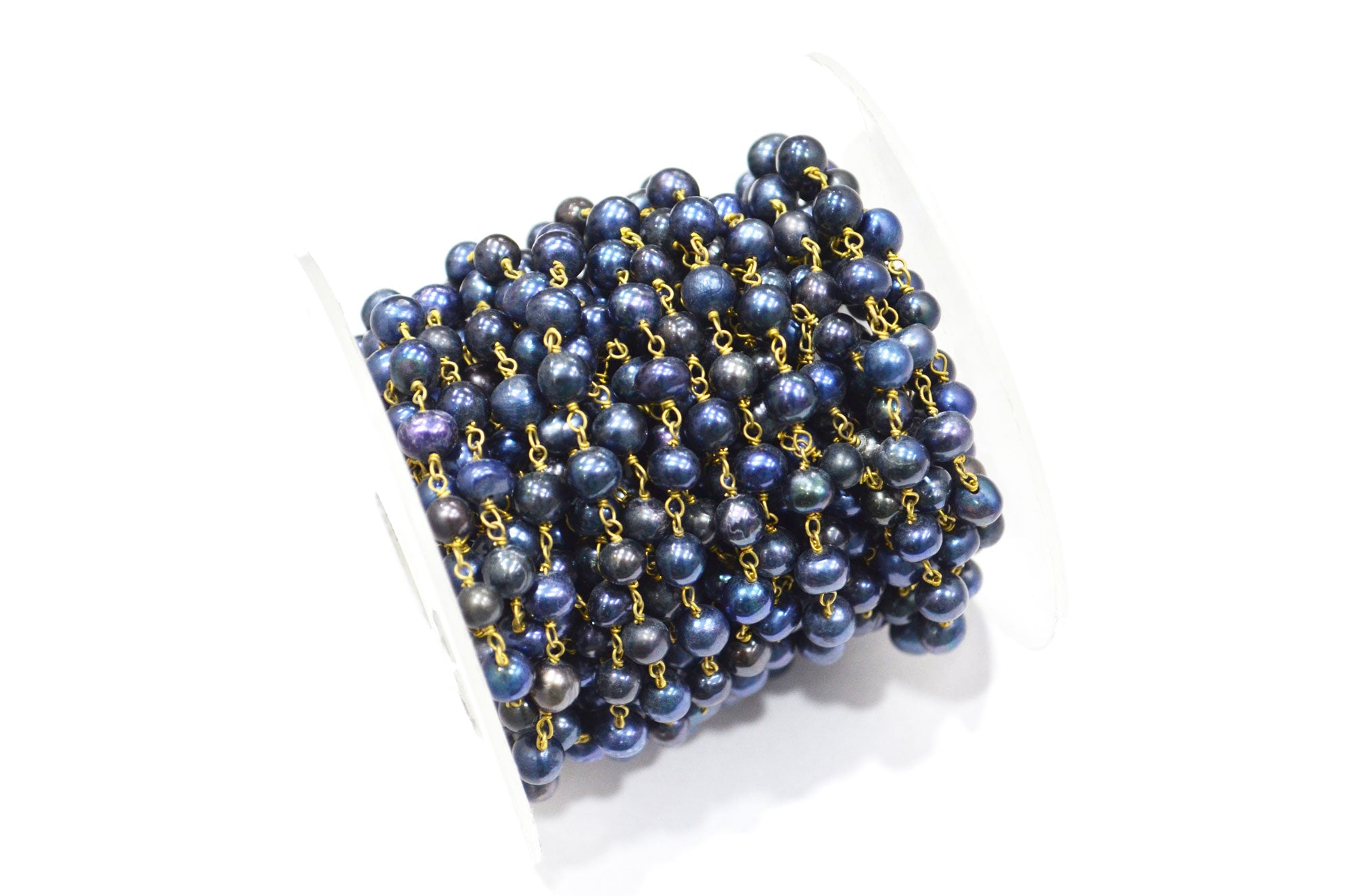 Black Pearl Smooth Round Shape Rosary Beaded Chain , 5 - 5.50 mm , RB-5933