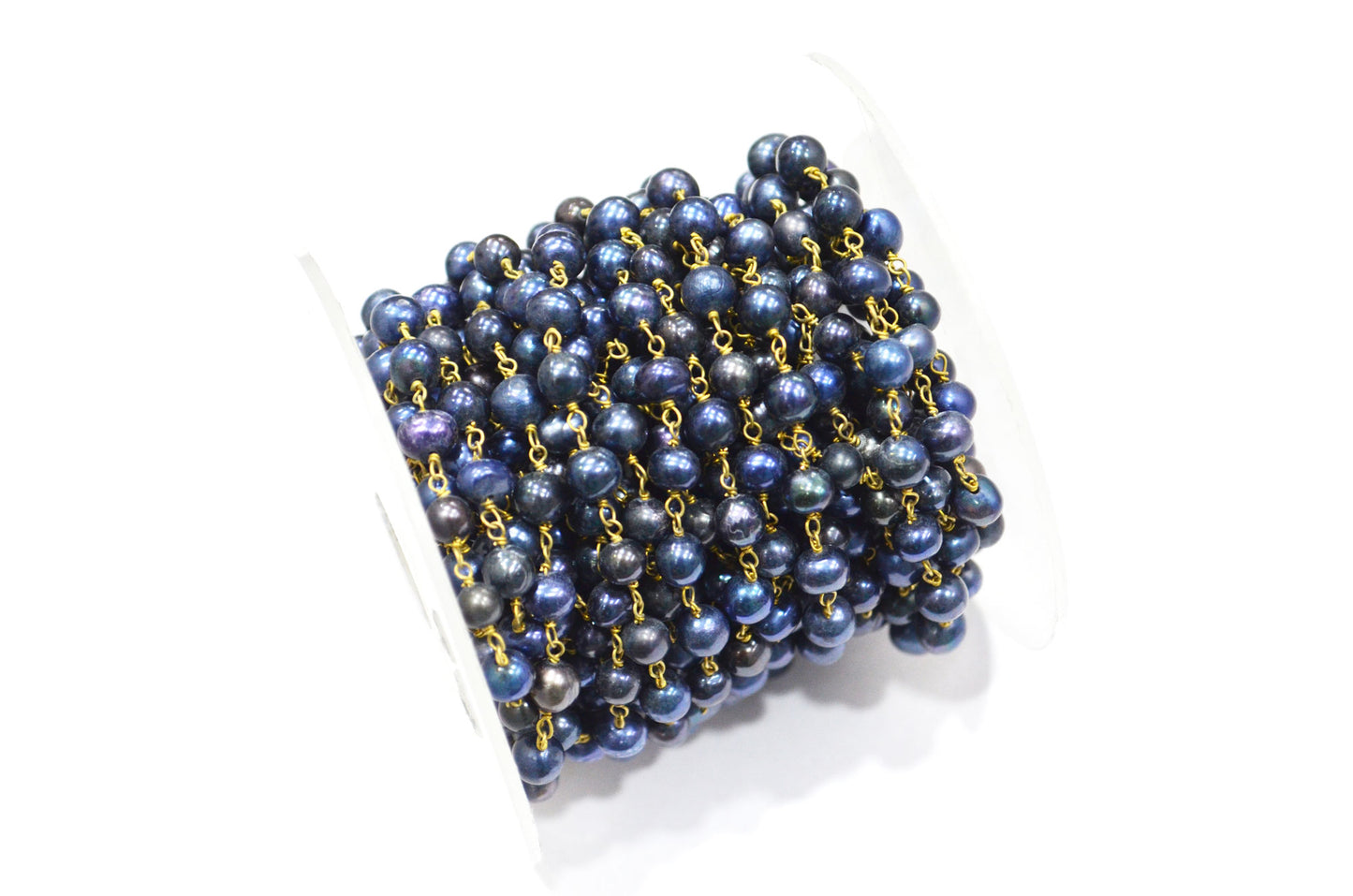 Black Pearl Smooth Round Shape Rosary Beaded Chain , 5 - 5.50 mm , RB-5933